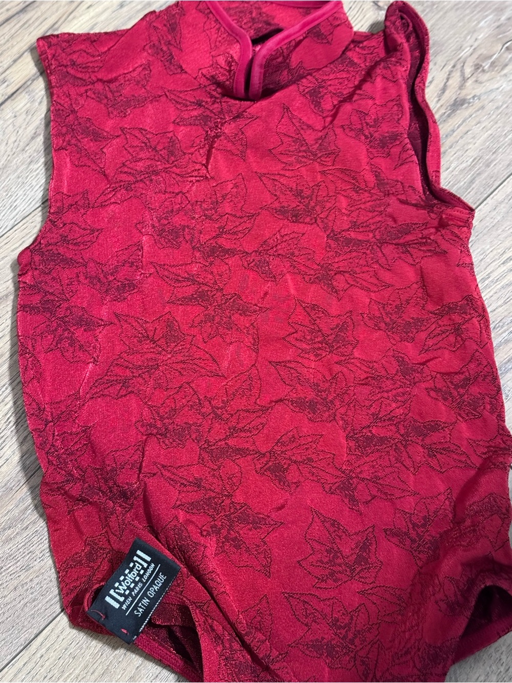 Wolford red satin opaque collection bodysuit size small